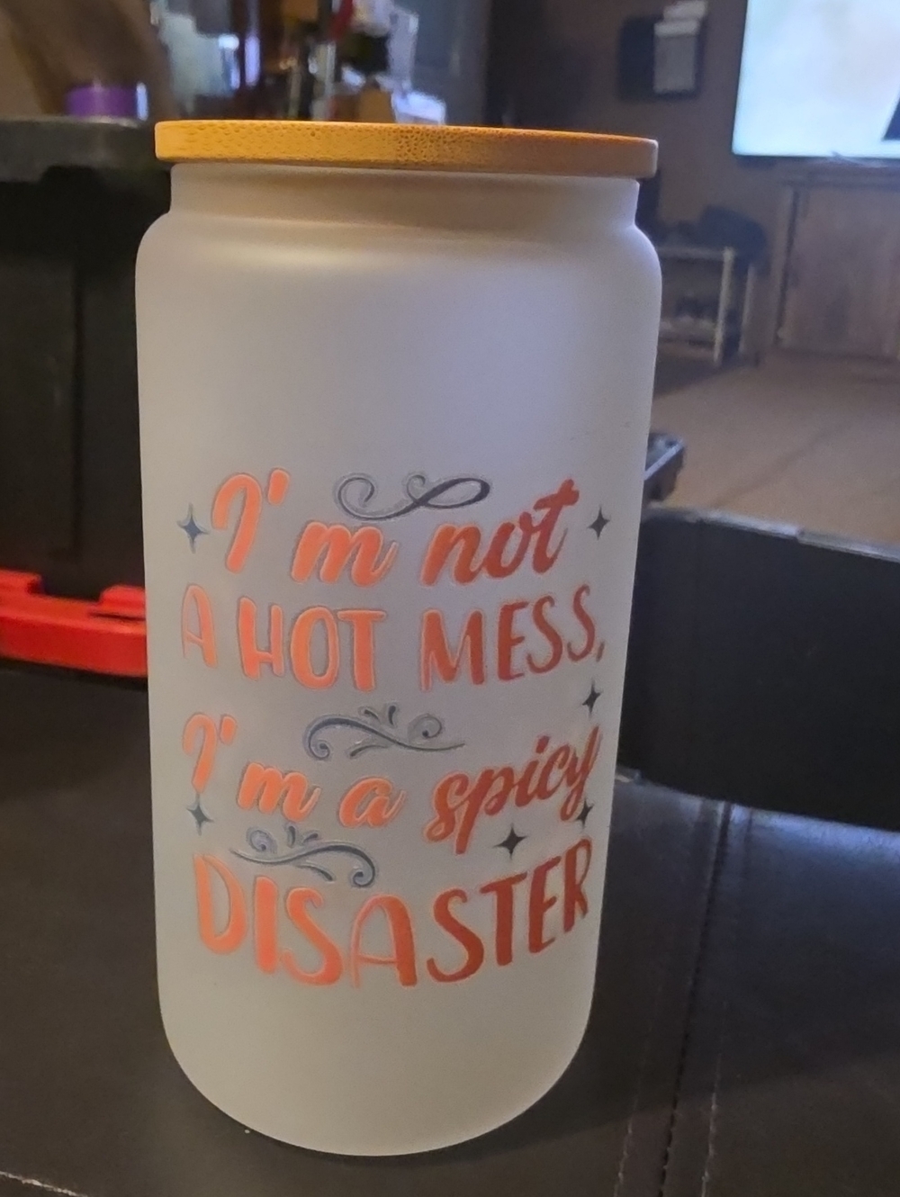NaNa White Can Tumbler with Orange Lettering - Spicy Quote